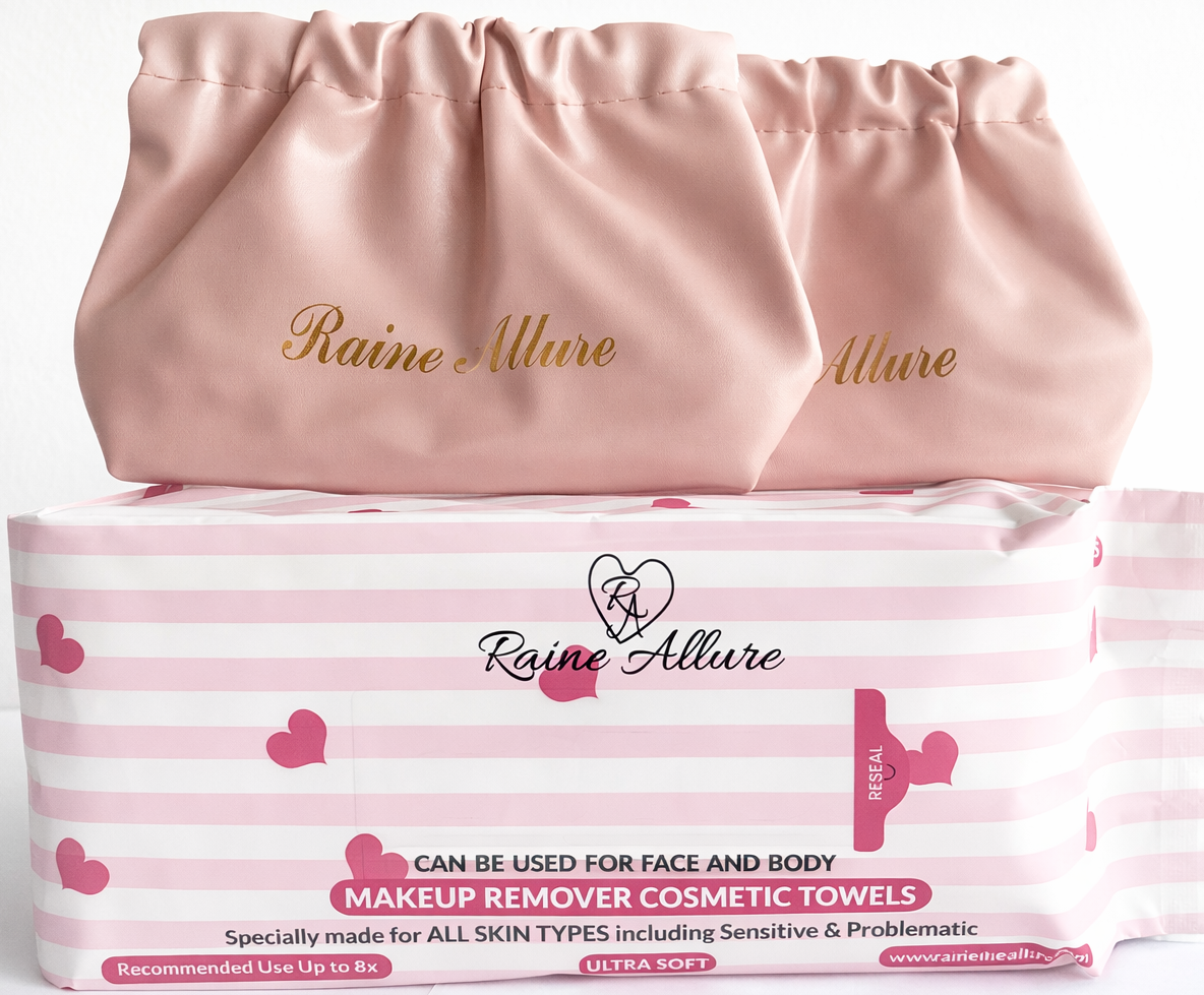 Raine Allure Makeup Remover Cosmetic Towels 200 Uses per Pack PLUS Two On-the-go Travel Bags
