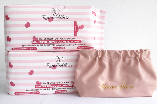 Two Raine Allure Makeup Remover Cosmetic Towel Packs. 200 Uses per Pack!  PLUS One On-the-go Travel Bag