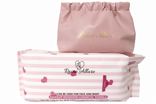 Raine Allure Makeup Remover Cosmetic Towels 200 Uses per Pack PLUS One On-the-go Travel Bag